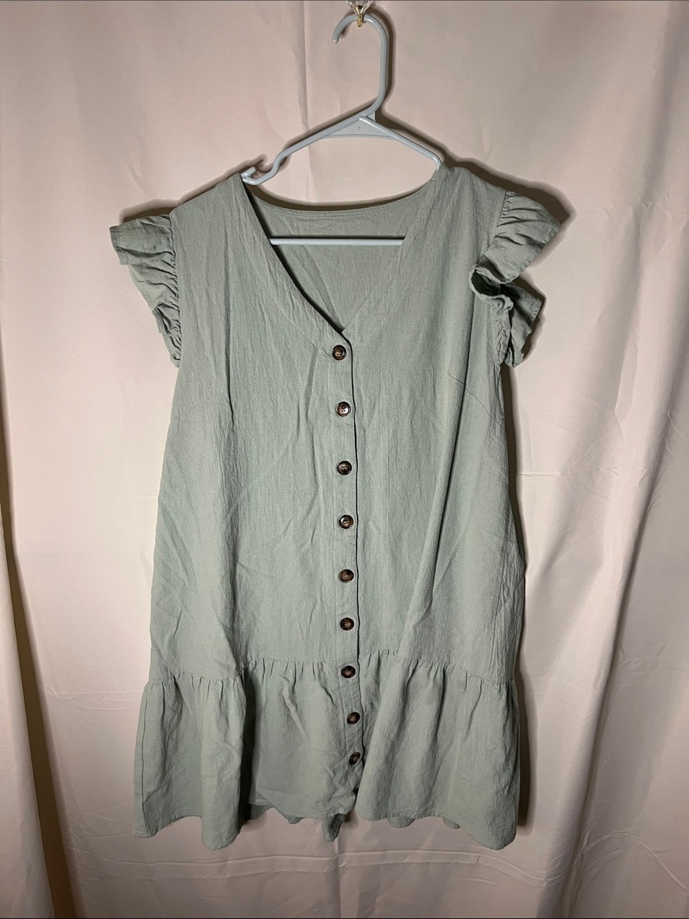 Cupshe Sage Green Button-Front Ruffle Sleeve Mini Dress